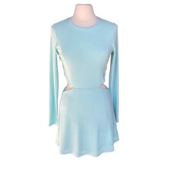 AFRM Side Cutout Blue Long Sleeve Knit Mini Dress Medium - Picture 1 of 6